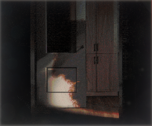 blurry, low quality image of the shadow of a bearded man cast over an open doorway