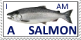 a stamp of a salmon with the text 'i am a salmon' over it.